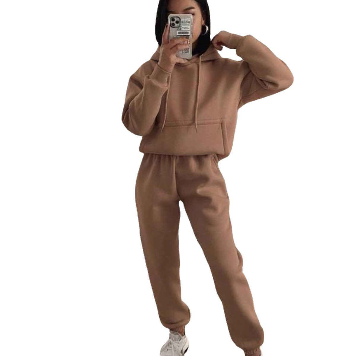 Damen lässiger Fleece-Sweatsuit mit cropped Hoodie und elastischer Hose Stalluxe