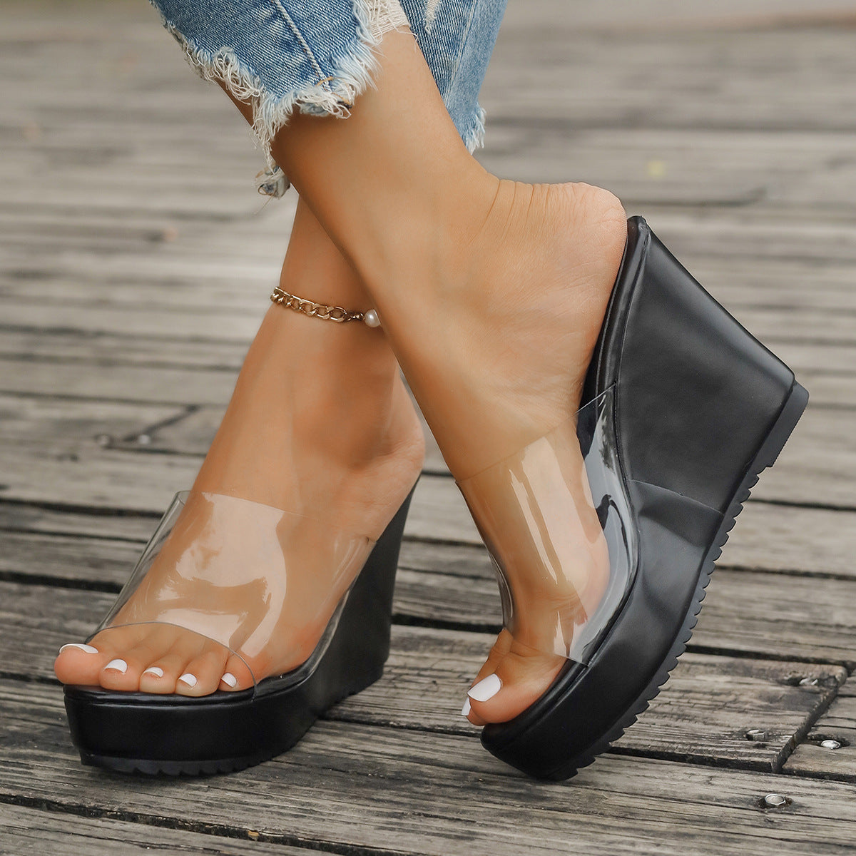 Damen Plateau-Sandalen mit transparentem Obermaterial und modischem Design Stalluxe