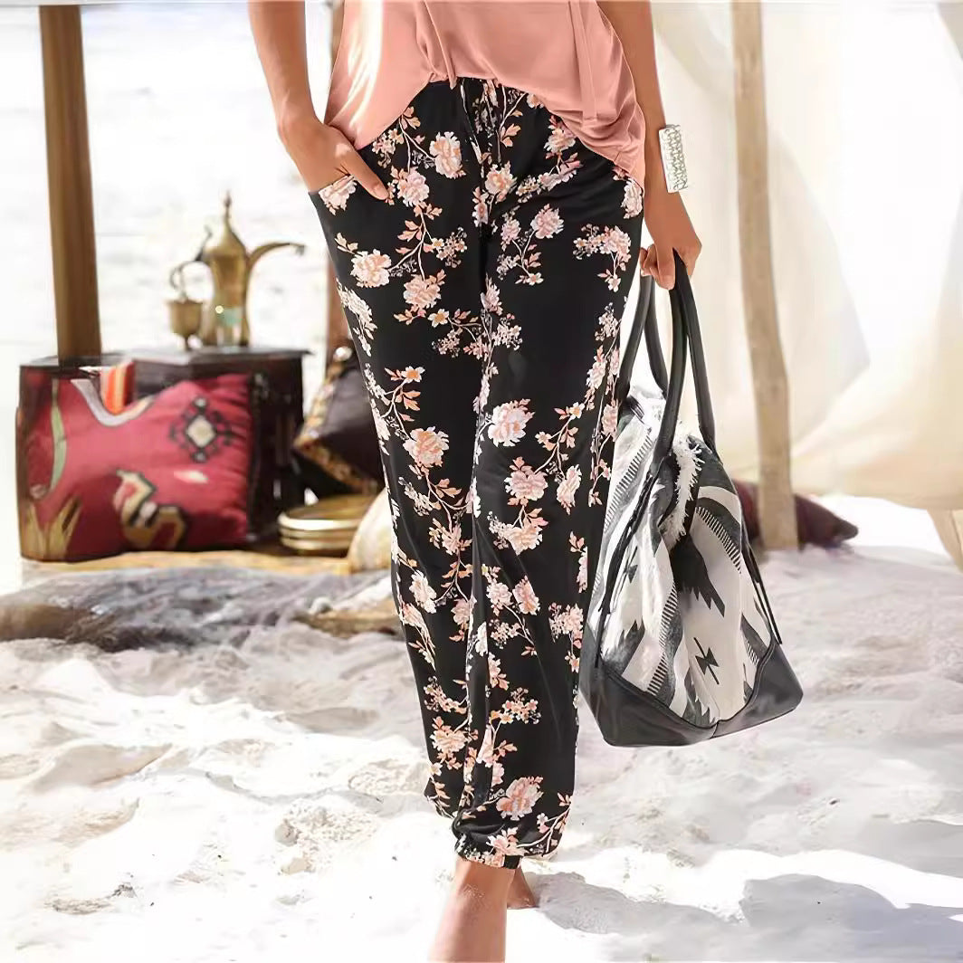 Damen Freizeithose mit floralem Muster und elastischem Bund Stalluxe