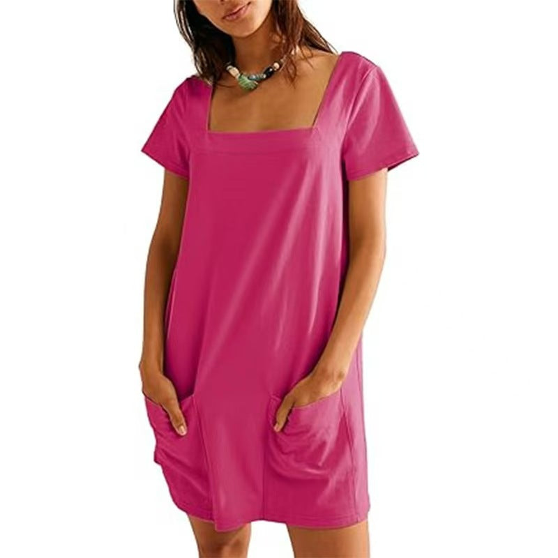Damen lässiges Tunika-Kleid mit praktischen Taschen und Quadrat-Ausschnitt Stalluxe
