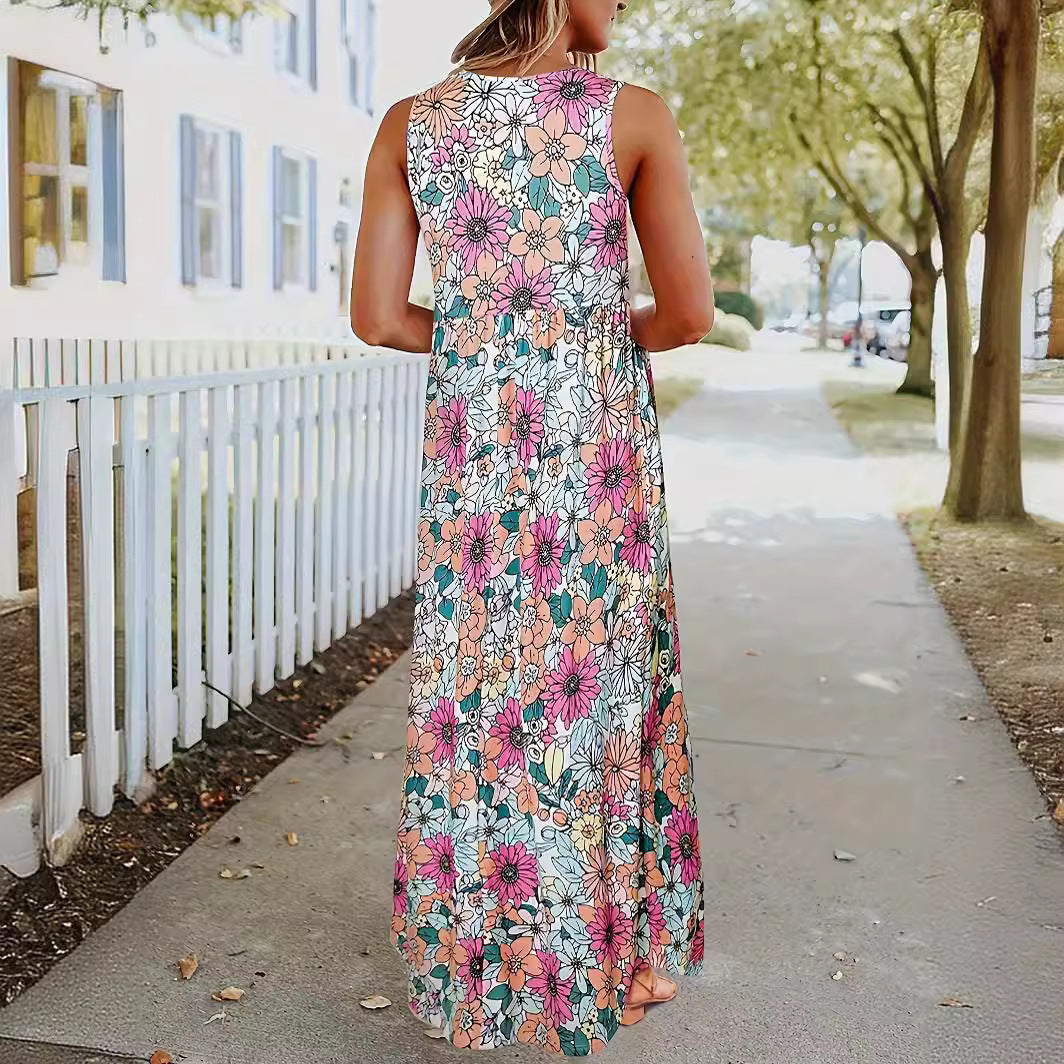Damen Maxikleid mit floralem Muster und praktischen Taschen Stalluxe