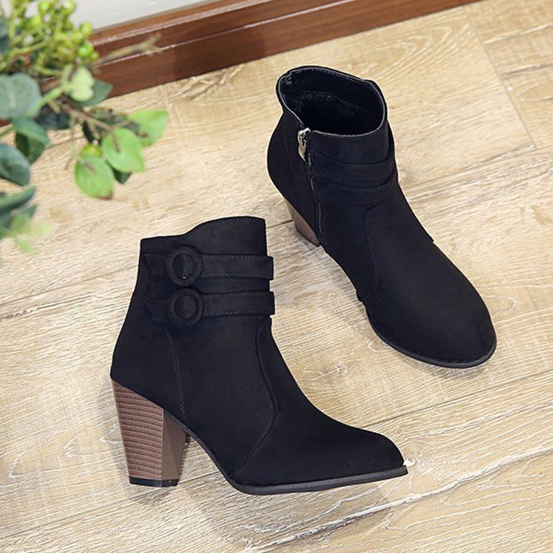 Damen Elegante Ankle Boots mit modischer Knopfdekoration und komfortablem Blockabsatz Stalluxe