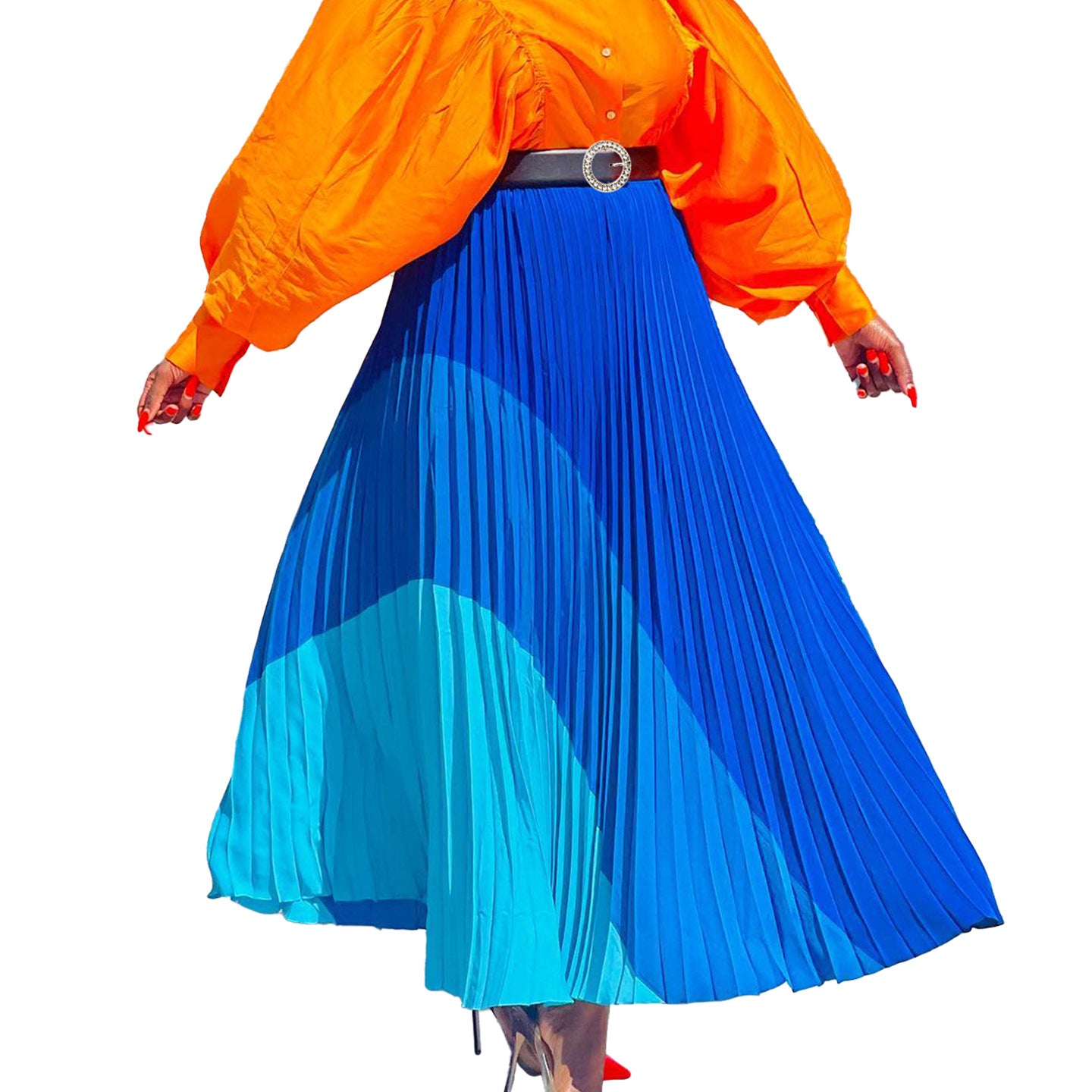 Damen Eleganter Plisseerock mit Gürtel und Farbverlauf Stalluxe