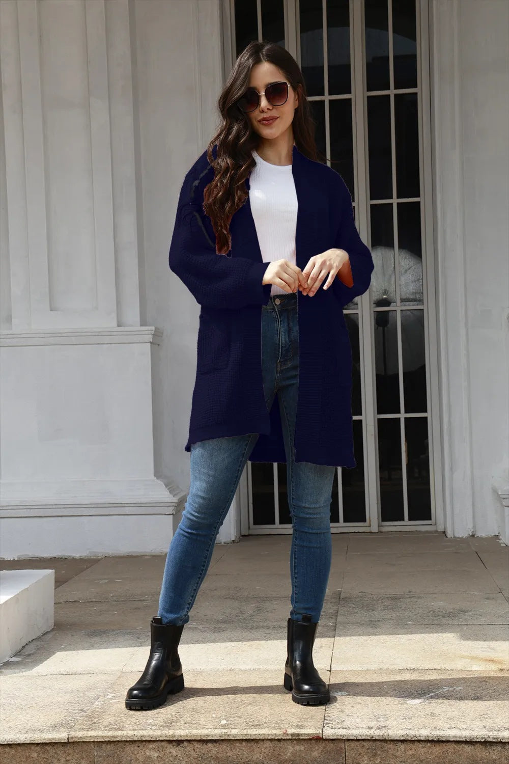 Damen Offene Strickjacke im lässigen Design mit praktischen Taschen Stalluxe