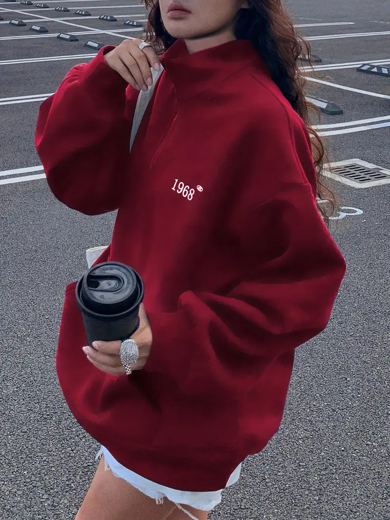 Damen Fleece-Hoodie mit hohem Kragen und halbem Reißverschluss Stalluxe