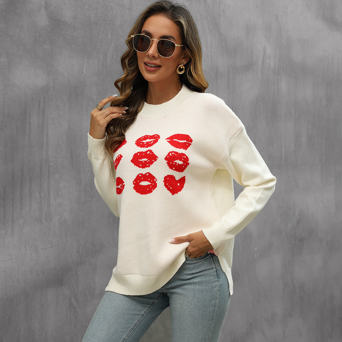 Damen Pullover mit Kussmotiv und lässigem Schnitt Stalluxe