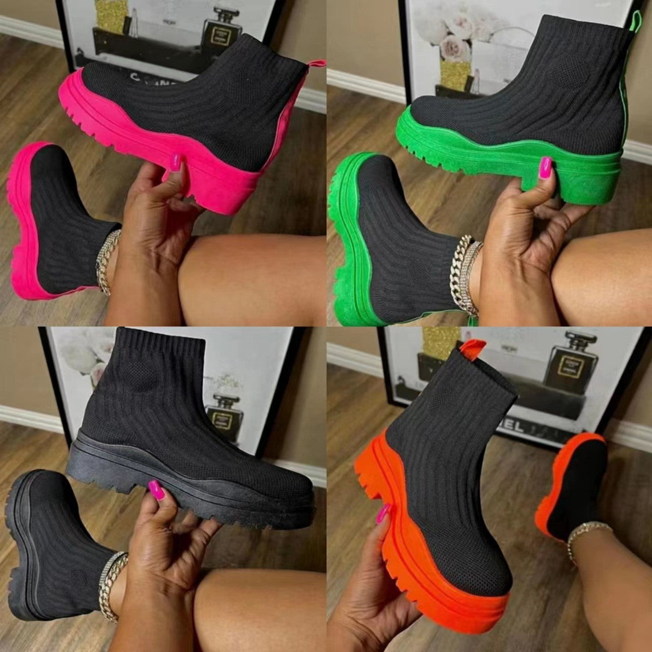 Damen Knöchelschuhe mit rutschfester Gummisohle und elastischem Strickdesign Stalluxe