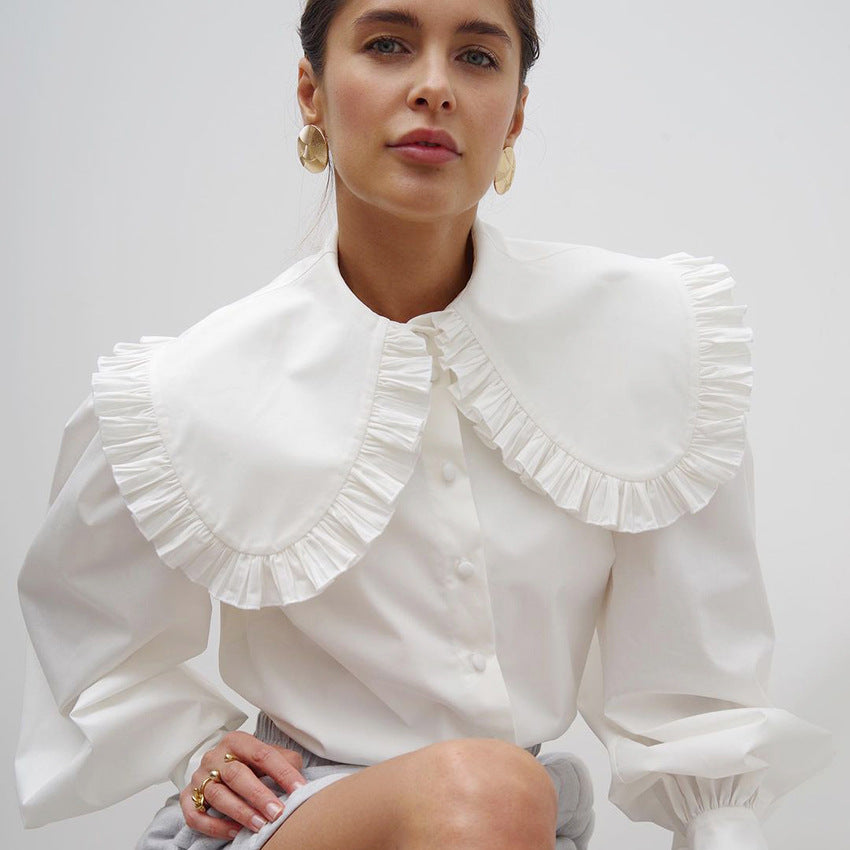 Damen Elegante Bluse mit voluminösen Ärmeln und Rüschensaum Stalluxe