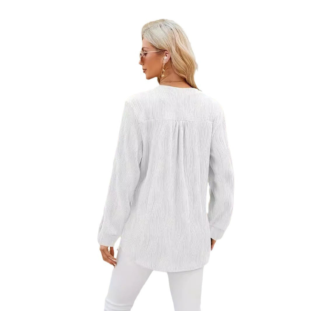 Damen Langarm Bluse mit klarer Struktur und Knopfdetails Stalluxe