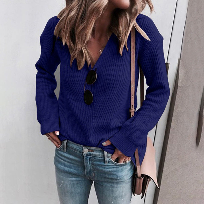 Damen Pullover im lässigen Strickdesign mit V-Ausschnitt und langen Ärmeln Stalluxe