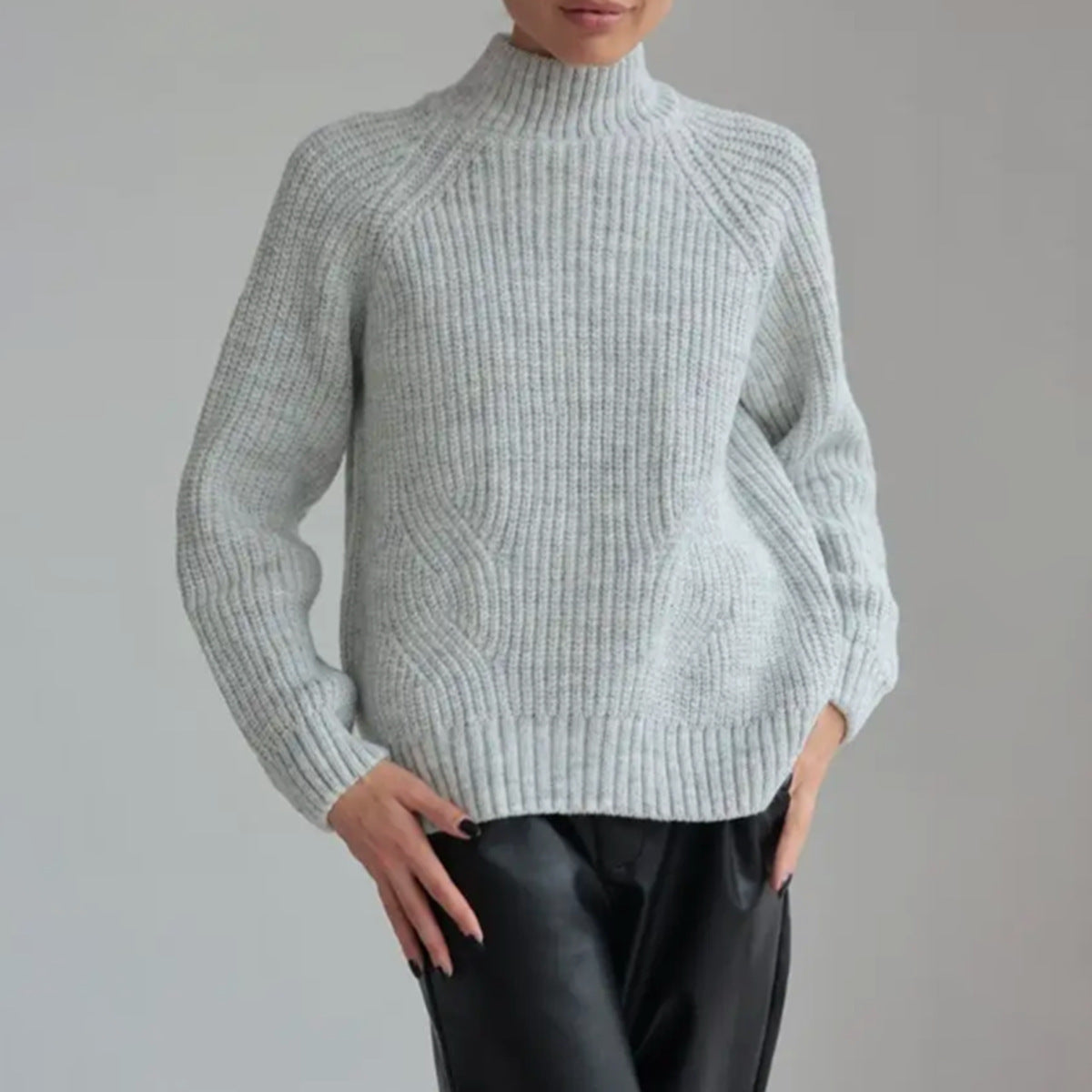 Damen Strickpullover mit hohem Kragen und dekorativem Wellenmuster Stalluxe
