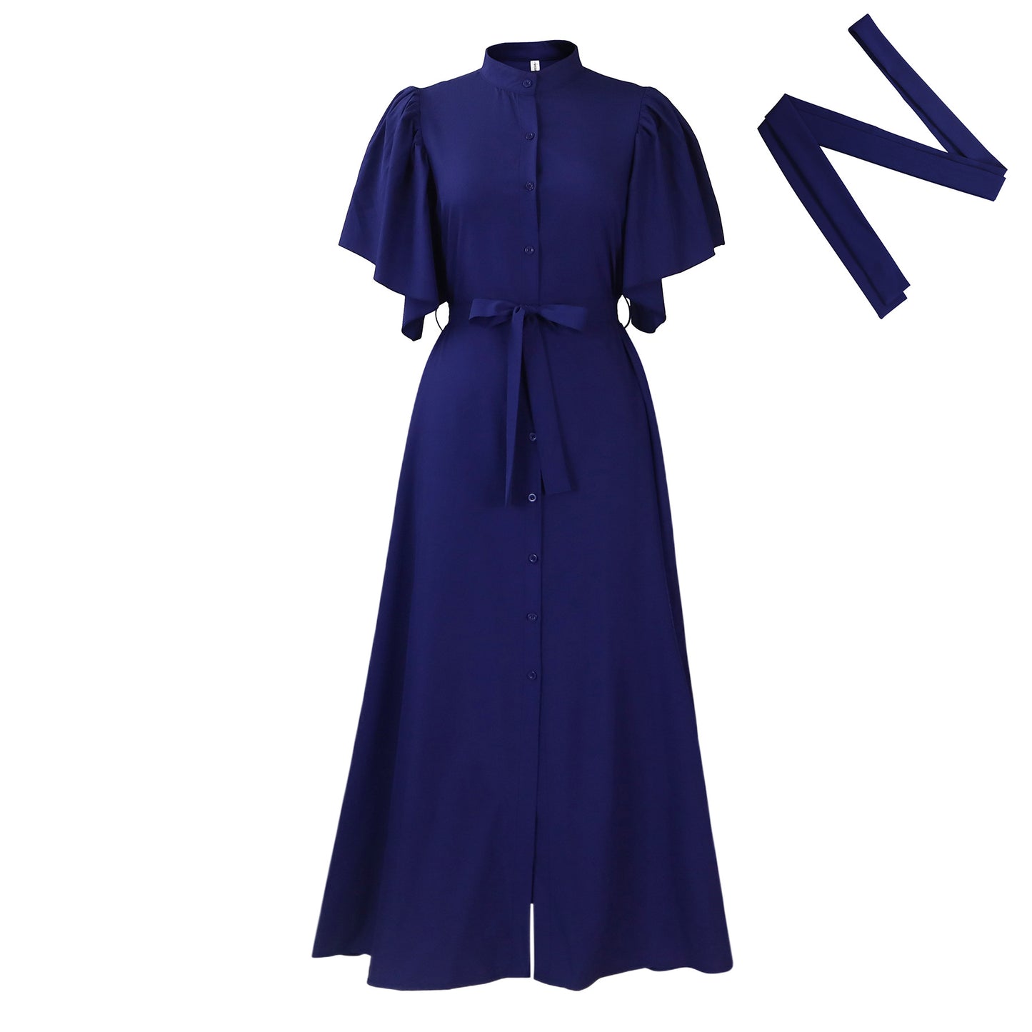 Damen Maxi-Kleid mit eleganten Puffärmeln und schmalem Taillengürtel Stalluxe