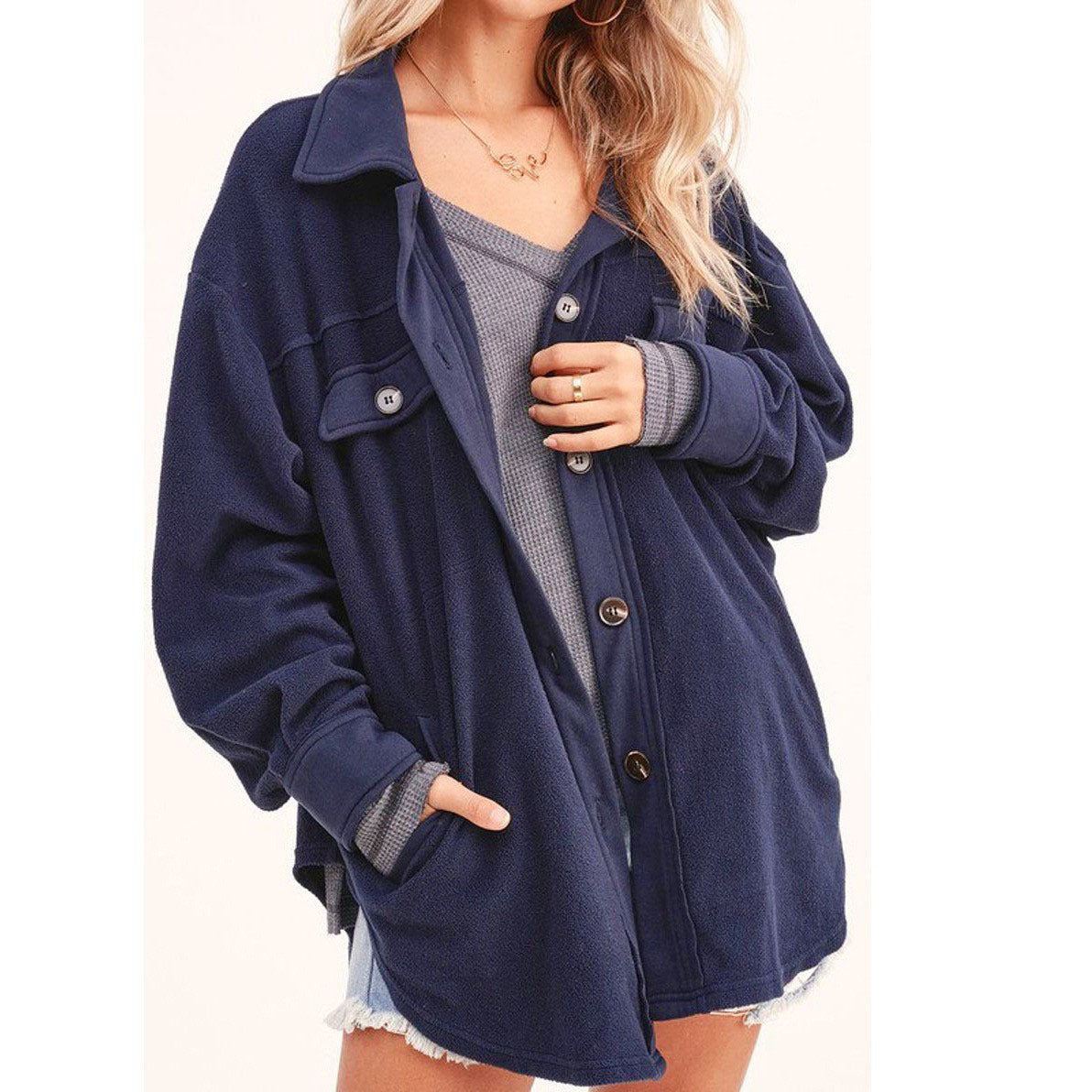 Damen lässige Overshirtjacke aus weichem Fleece Stalluxe