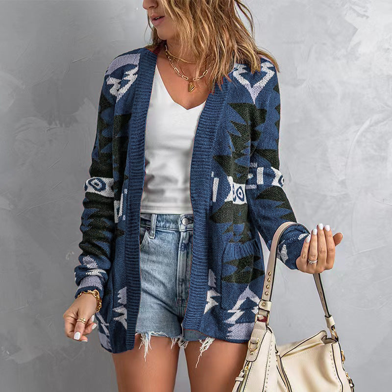Damen Lange Strickjacke mit einzigartigem Muster Stalluxe