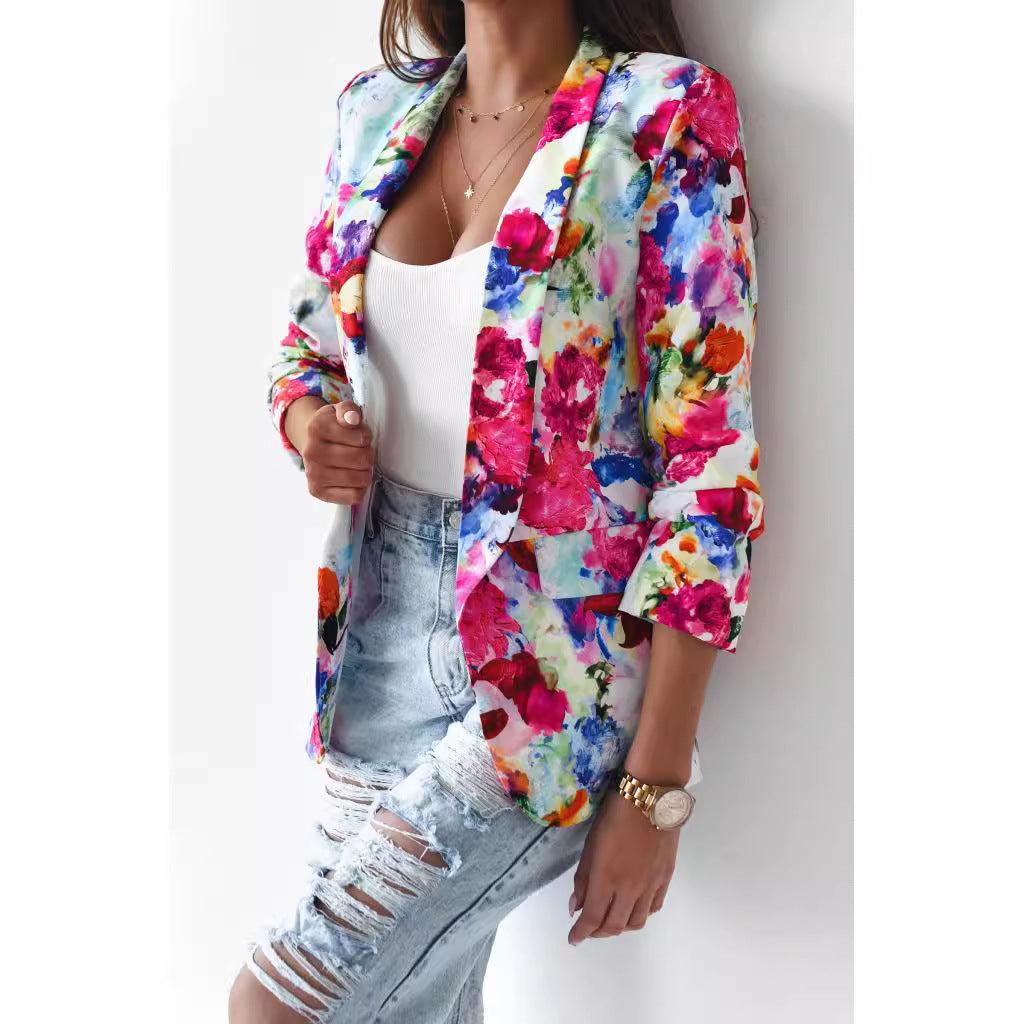 Damen Blazer mit floralem Druck und lässigem Schnitt Stalluxe