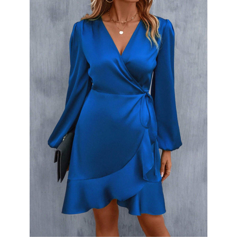 Damen Wickelkleid mit voluminösen Ärmeln und fließendem Schnitt Stalluxe