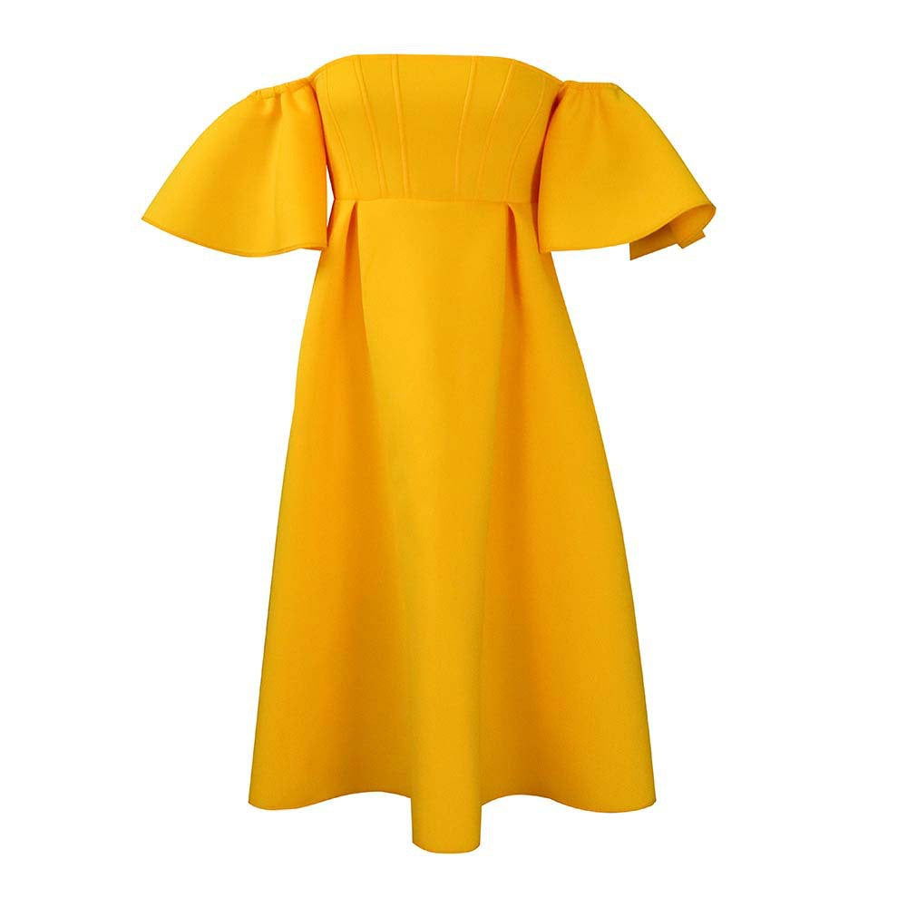 Damen Off-Shoulder Maxikleid mit schwingendem Rock und voluminösen Ärmeln Stalluxe