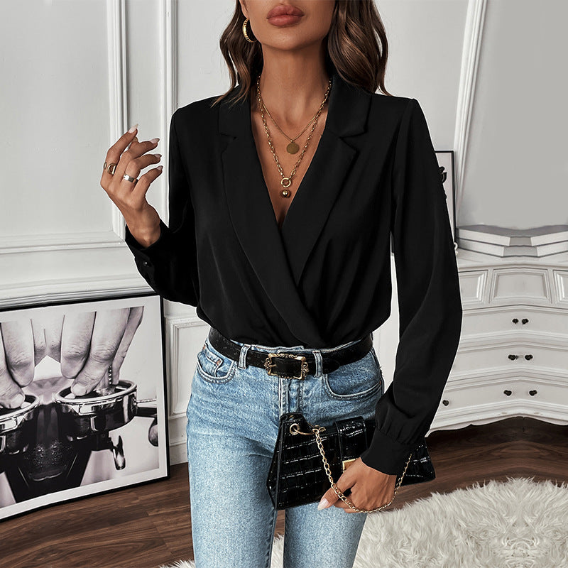 Damen Bluse mit modernem Wickeldesign und eleganten Puffärmeln Stalluxe