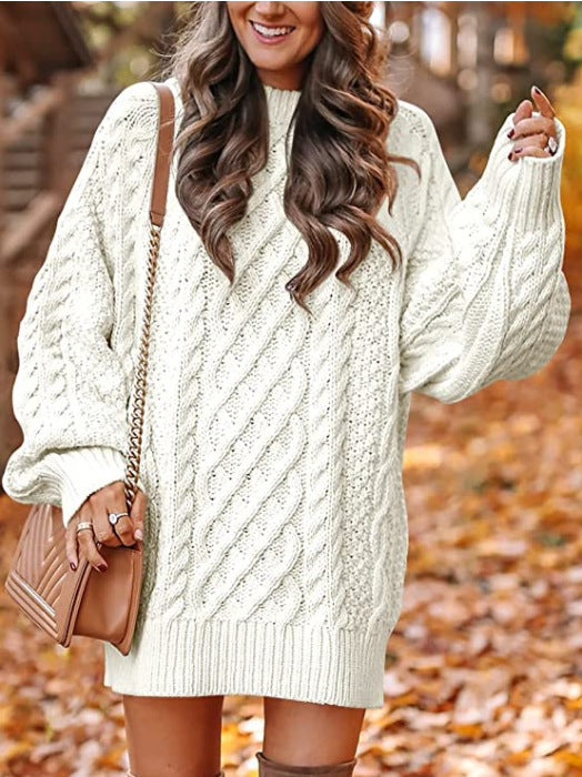 Damen Grober Strickpullover mit voluminösen Ärmeln und dekorativem Zopfmuster Stalluxe
