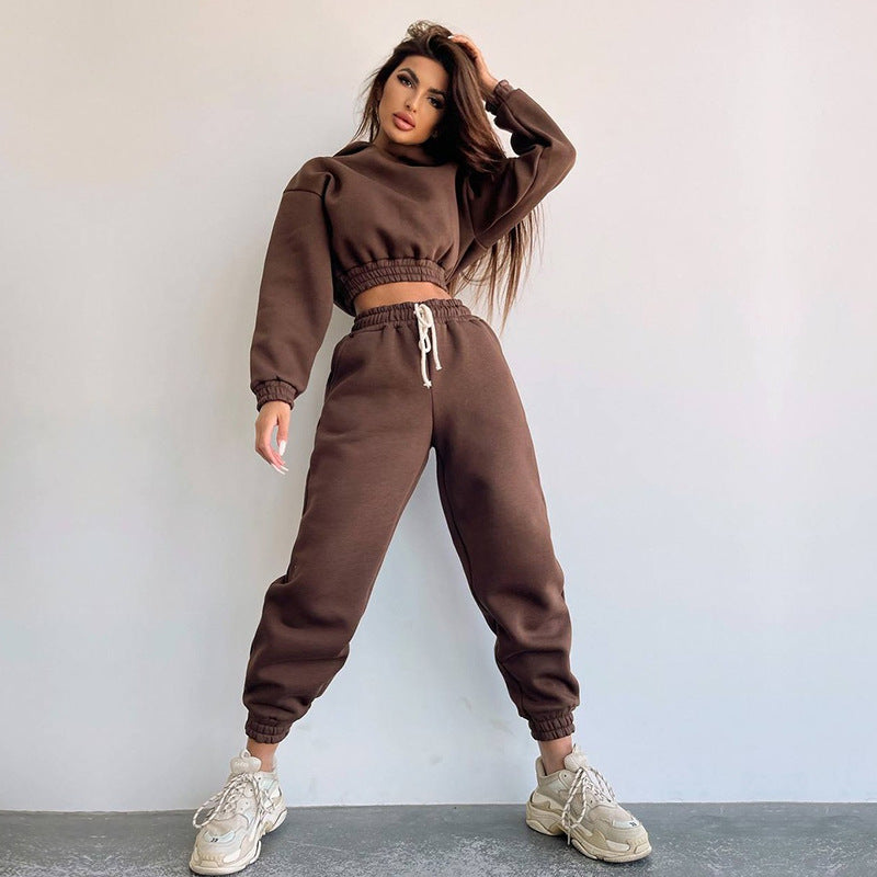 Damen trendiges Sweat-Set mit cropped Oberteil und elastischem Bund Stalluxe