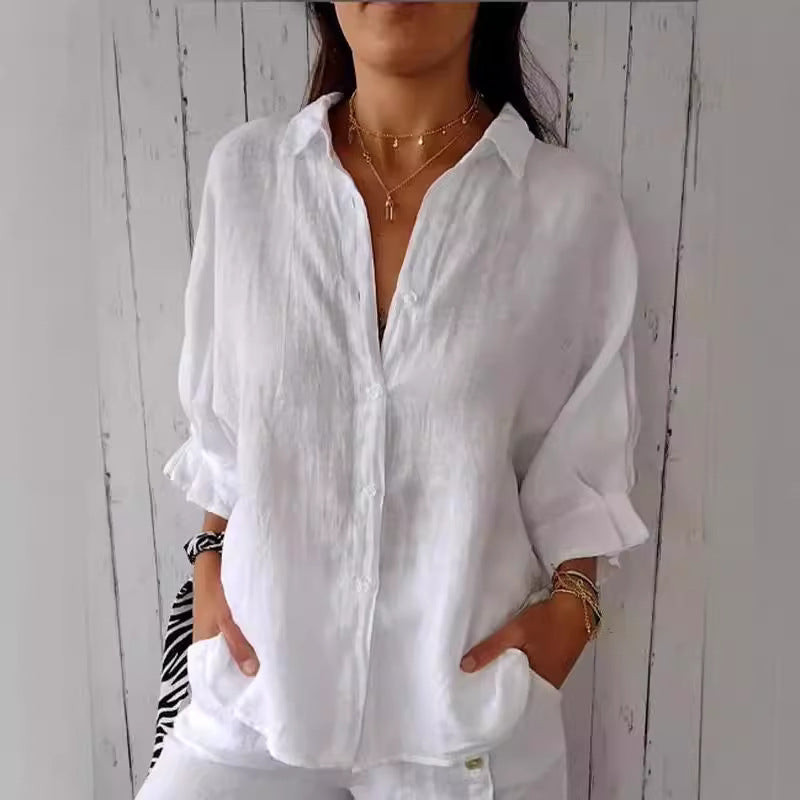 Damen luftige Leinenbluse mit eleganter Knopfleiste und lockerer Passform Stalluxe