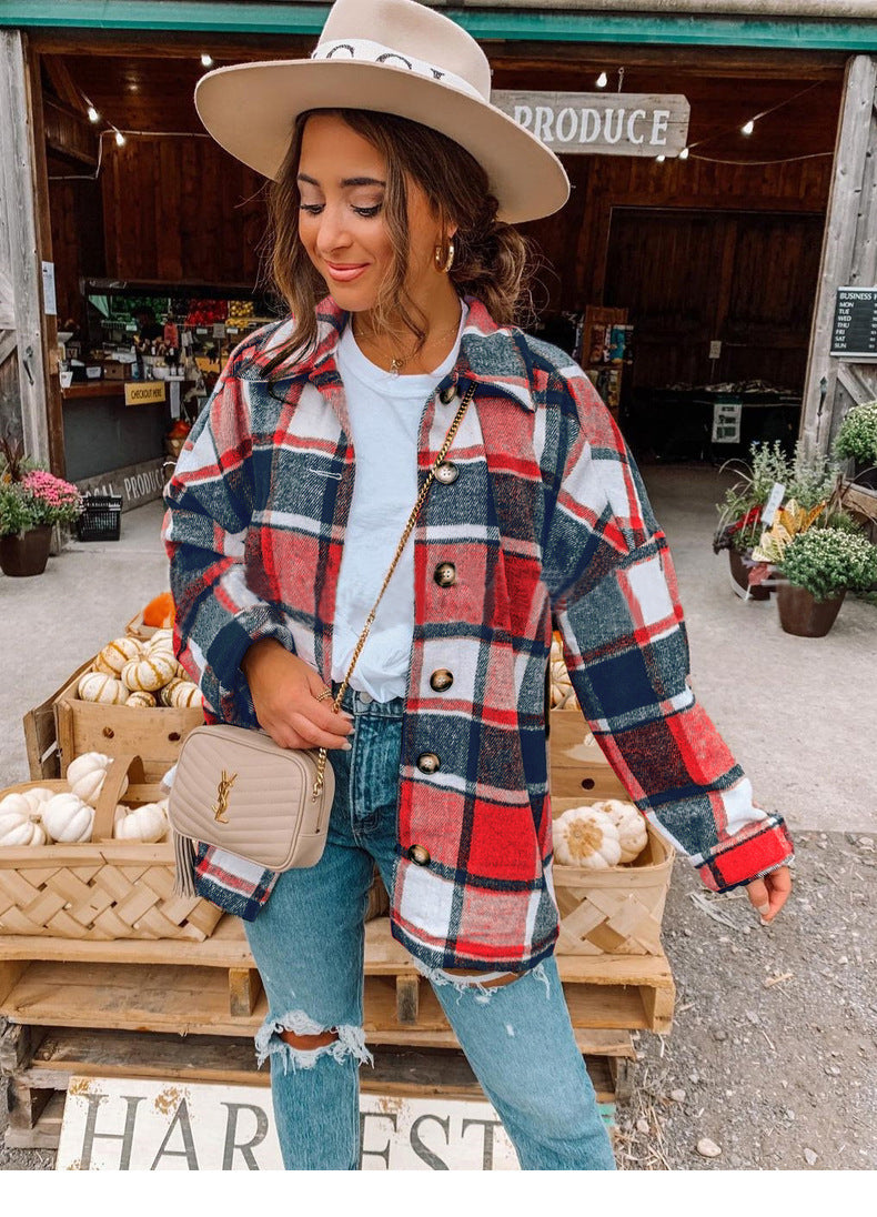 Damen Karo-Casualjacke mit Knöpfen und bequemer Passform Stalluxe