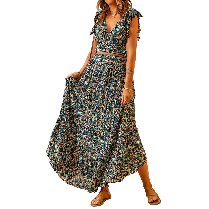 Damen Maxikleid mit floralem Design und ausgestellten Ärmeln Stalluxe