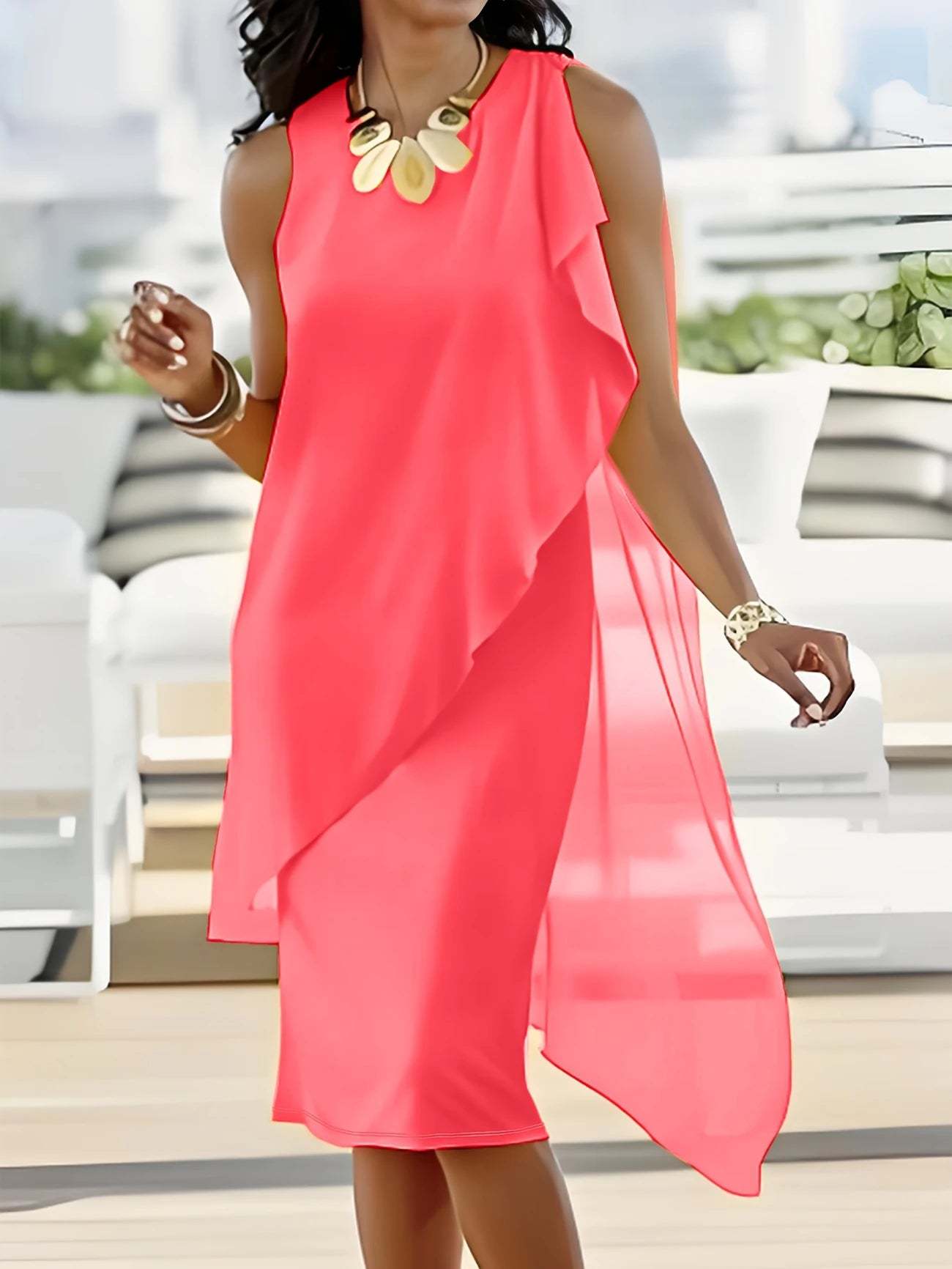 Damen asymmetrisches Chiffonkleid mit fließendem Schnitt Stalluxe