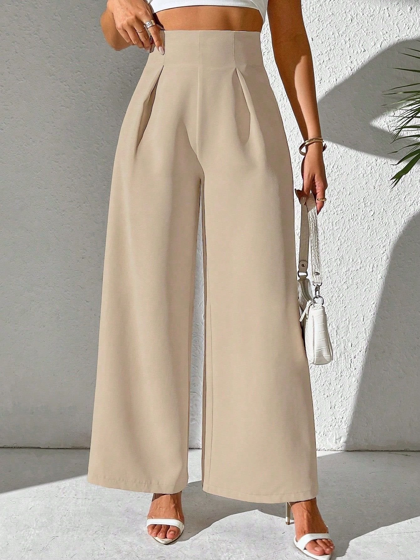 Damen Elegante High-Waist Palazzo-Hose mit Faltenfront und weitem Bein Stalluxe