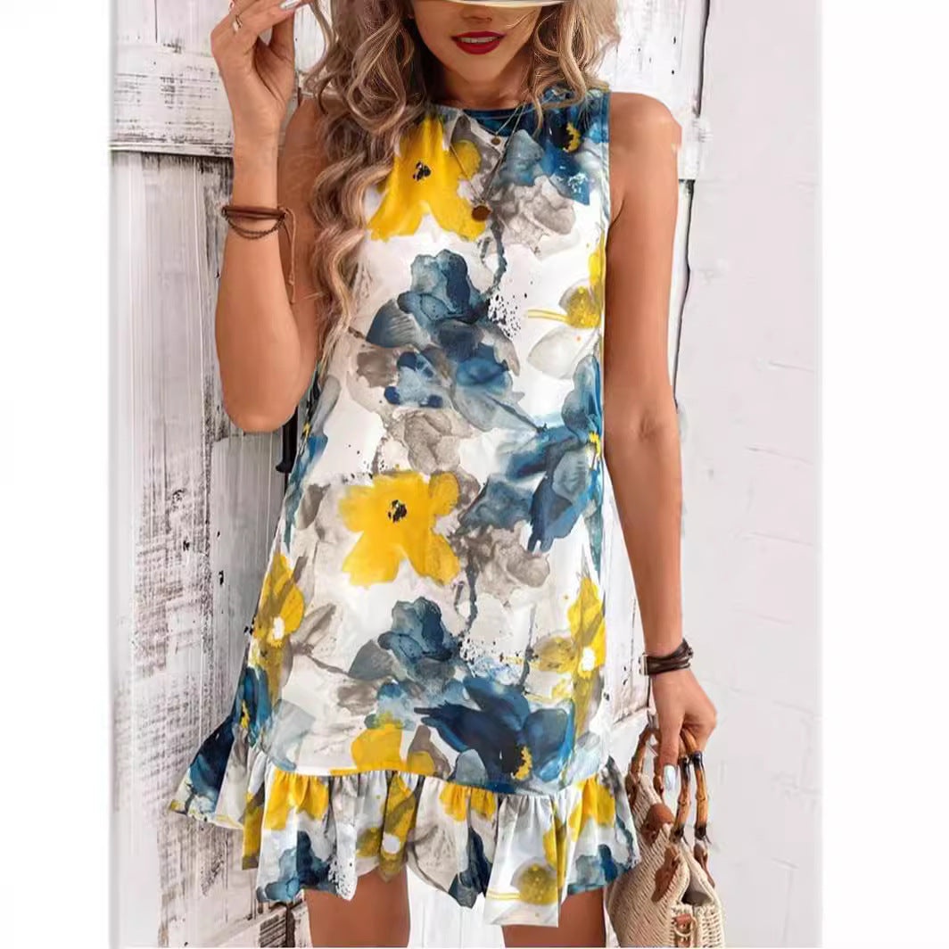 Damen Blumenkleid mit Rüschensaum Stalluxe