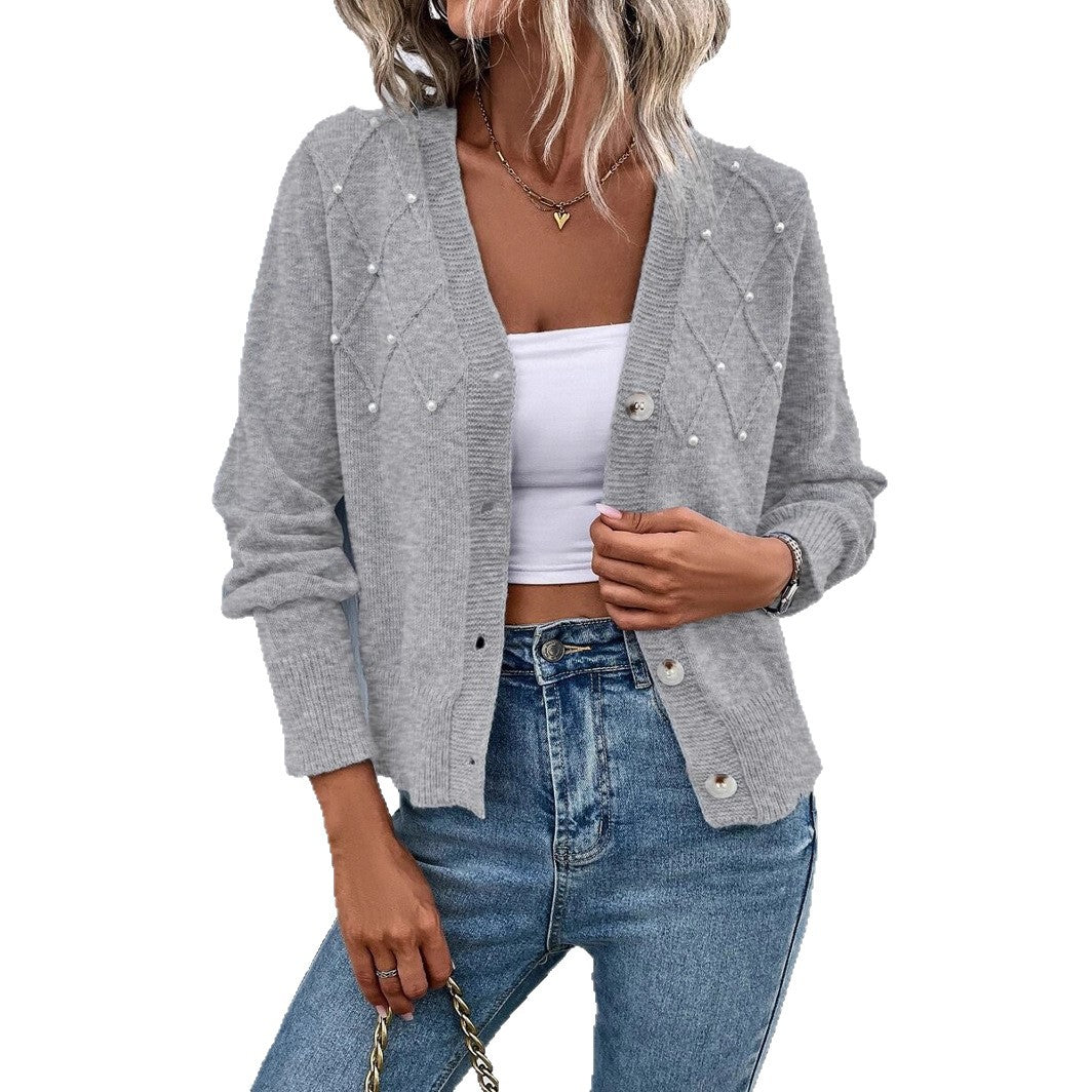 Damen Strickjacke mit Perlenverzierung und V-Ausschnitt Stalluxe