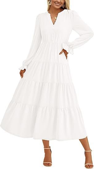 Damen Langärmliges Maxi-Kleid mit Volants Stalluxe
