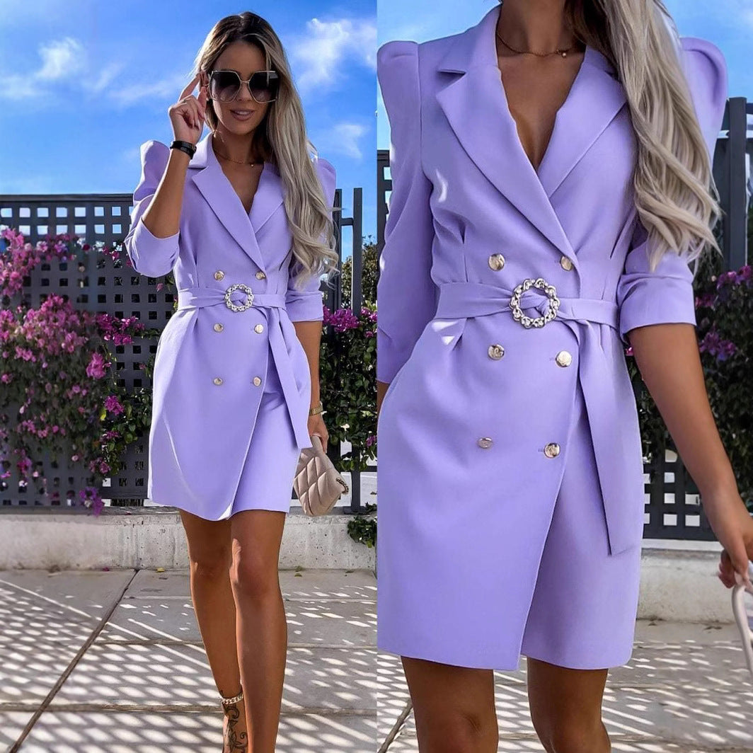 Damen Stylisches Blazer-Kleid mit figurbetonendem Schnitt und dekorativem Gürtel Stalluxe