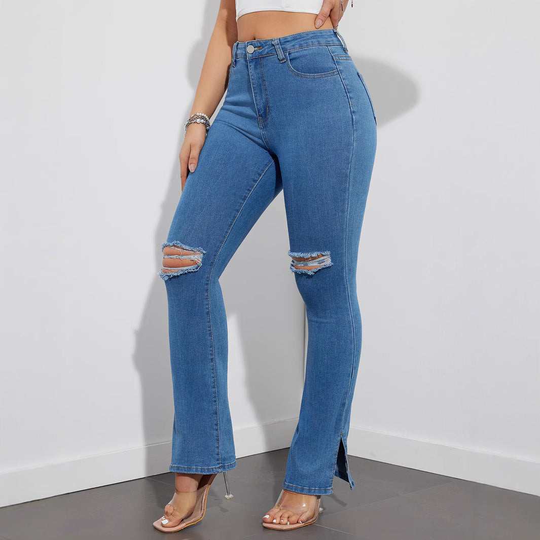 Damen High-Waist Destroyed Jeans im Bootcut-Stil Stalluxe