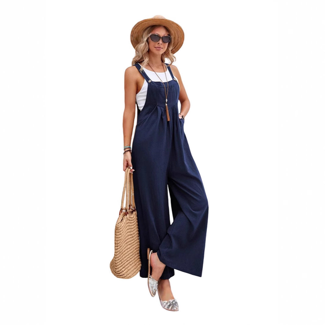Damen Lässiger Jumpsuit mit weitem Bein und verstellbaren Trägern Stalluxe