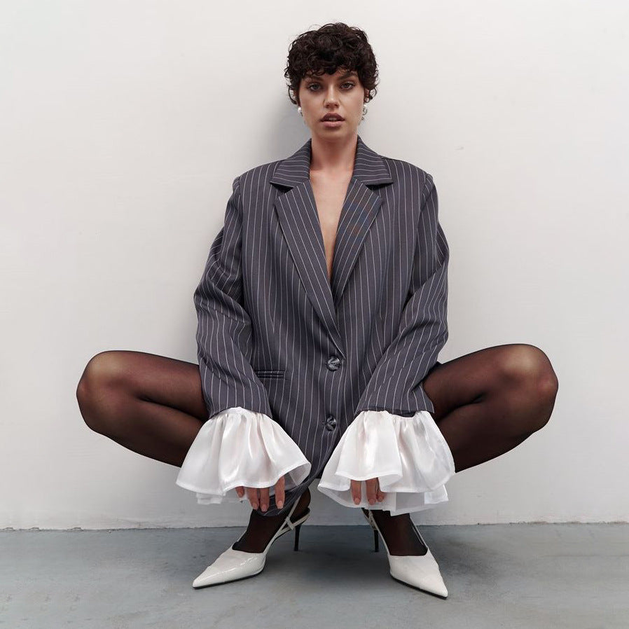 Damen Blazer im eleganten Streifenlook mit voluminösen Ärmeln Stalluxe