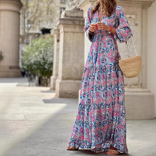 Damen Maxikleid mit floralen Mustern und modischem Taillengürtel Stalluxe