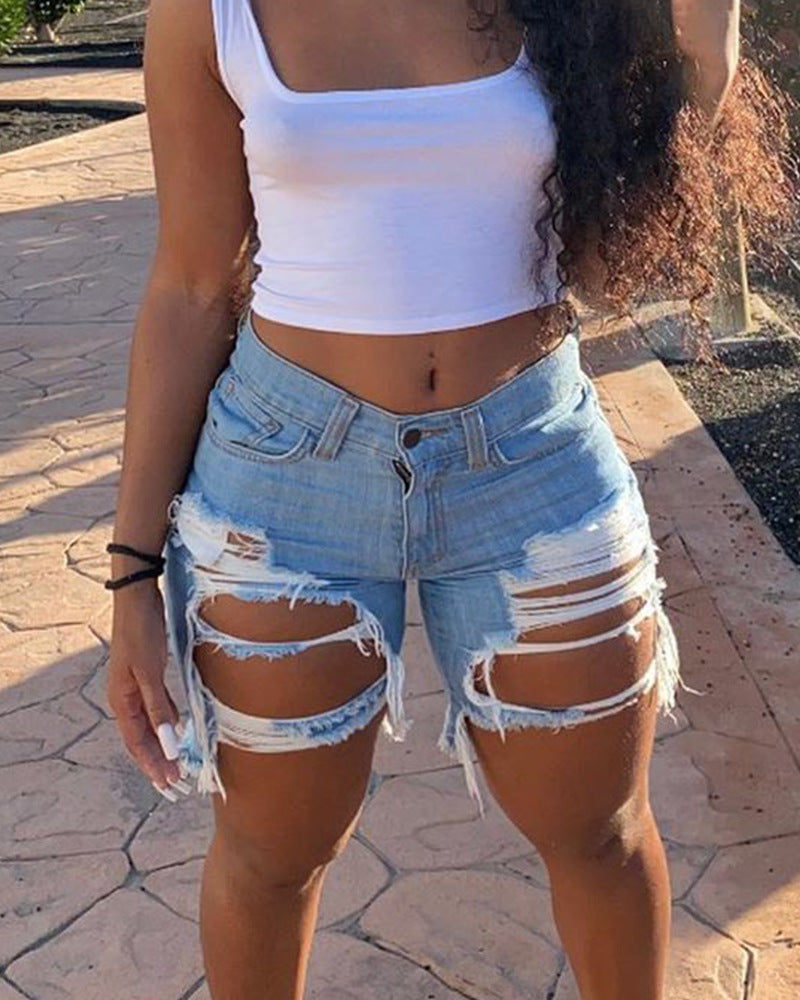 Damen Jeans-Shorts mit modischen Destroyed-Details und fransigen Säumen Stalluxe