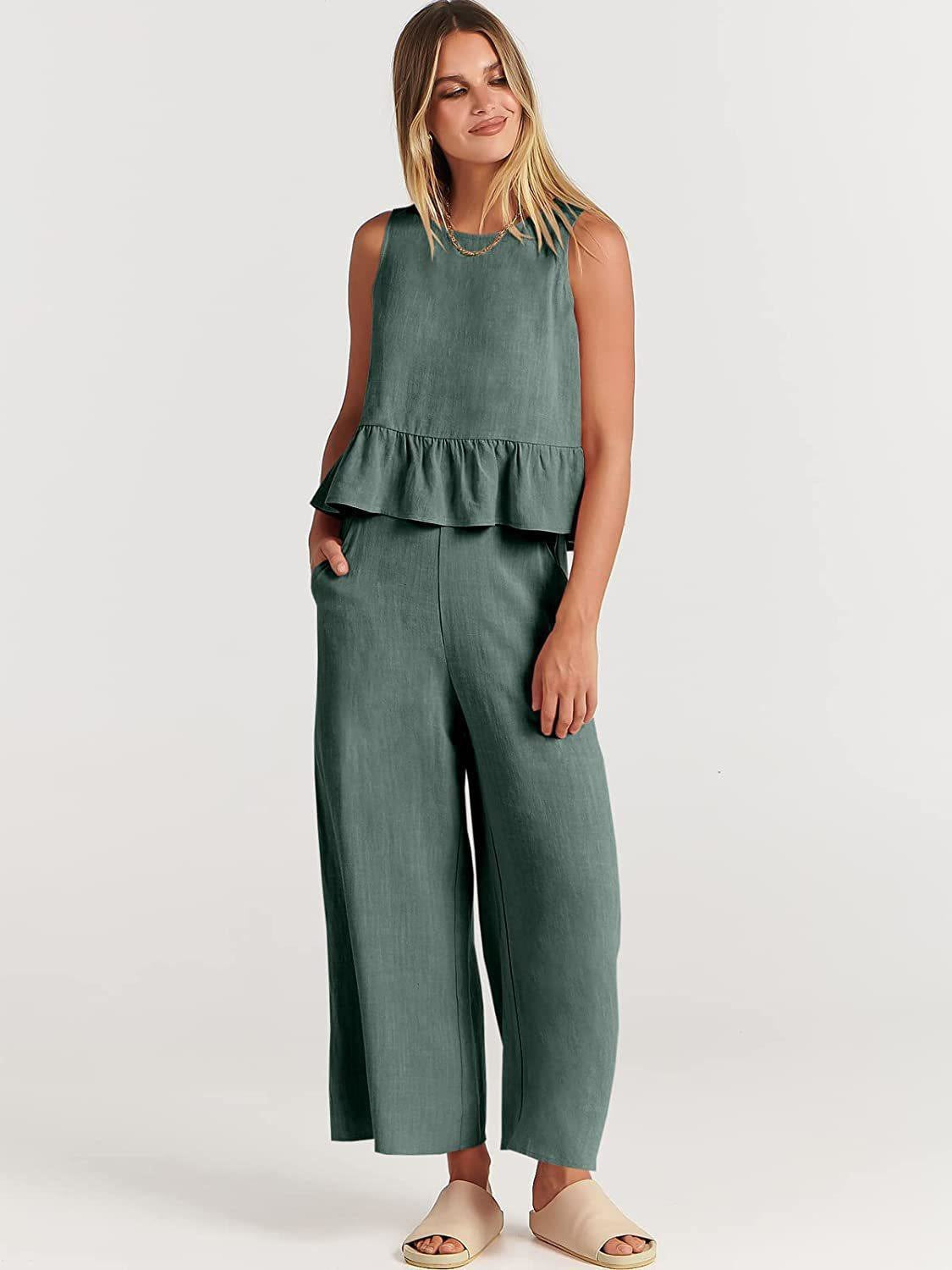 Damen Set mit lässigem Rüschendesign und weiten Hosen Stalluxe