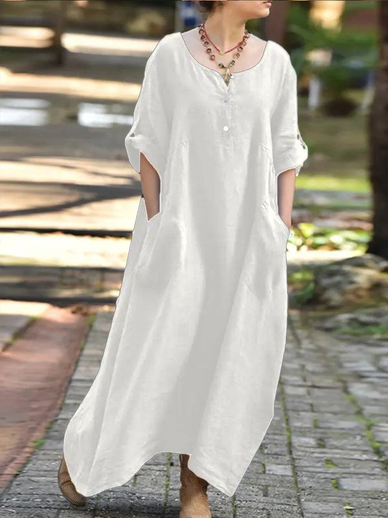 Damen längeres Kleid mit Knopfdetail und praktischen Taschen Stalluxe