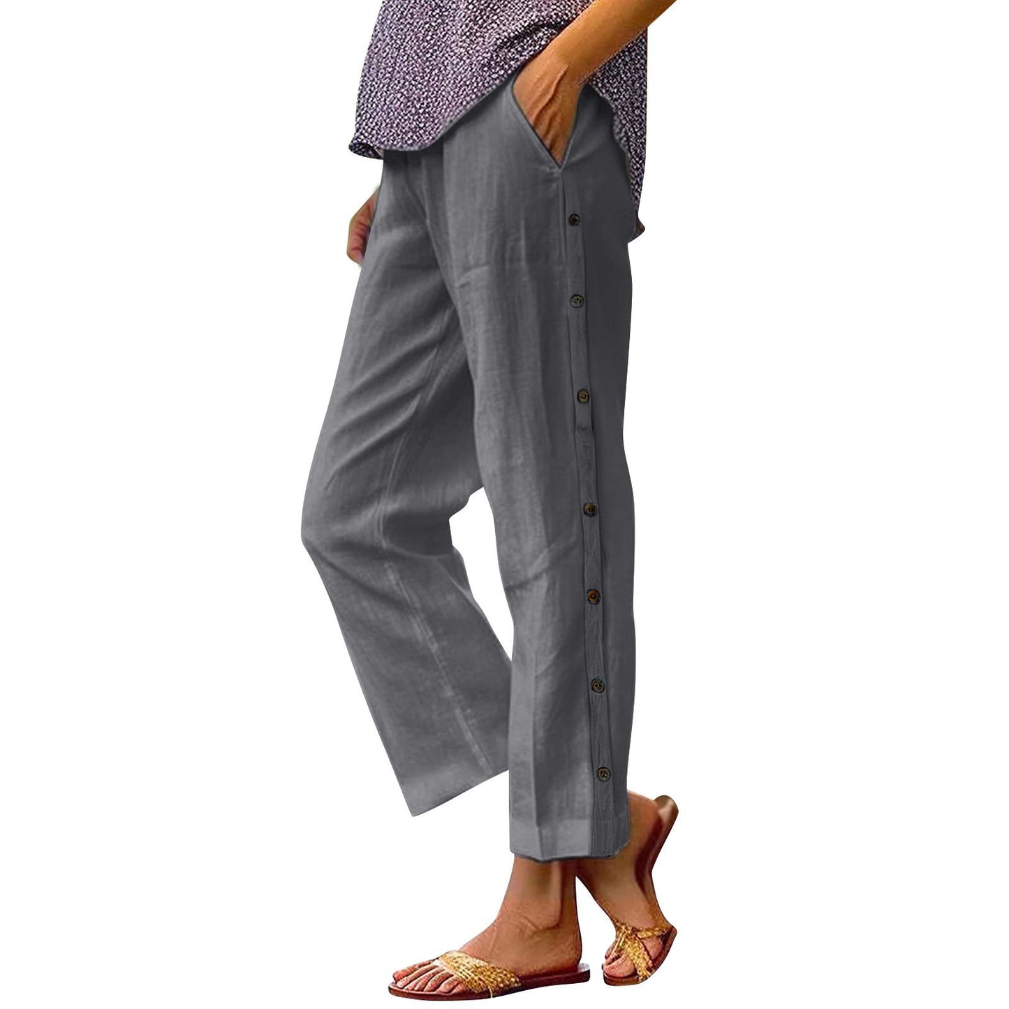Damen Bequeme Leinenhose mit Knopfdetails Stalluxe