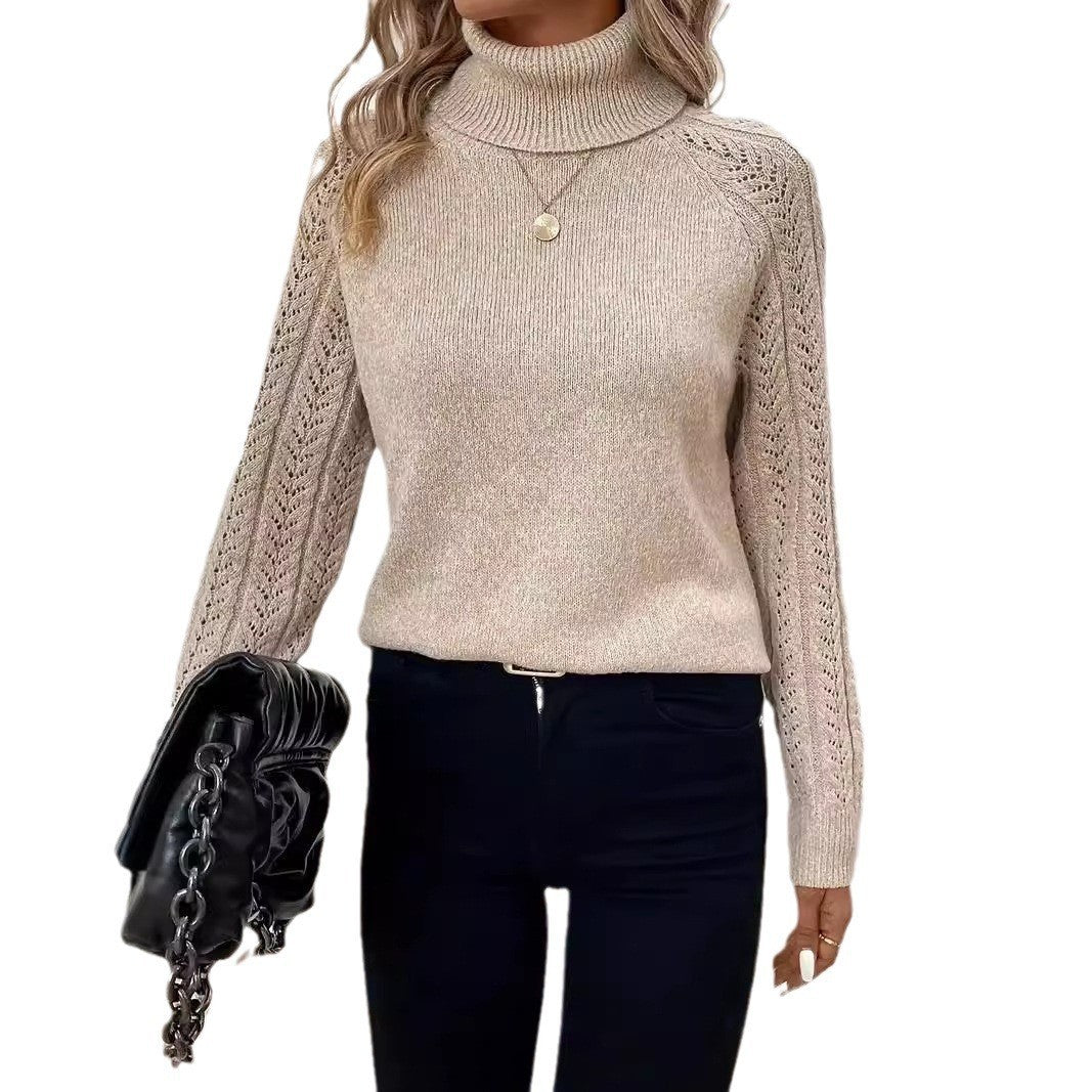 Damen Strickpullover mit hohem Kragen und filigranem Lochmuster Stalluxe