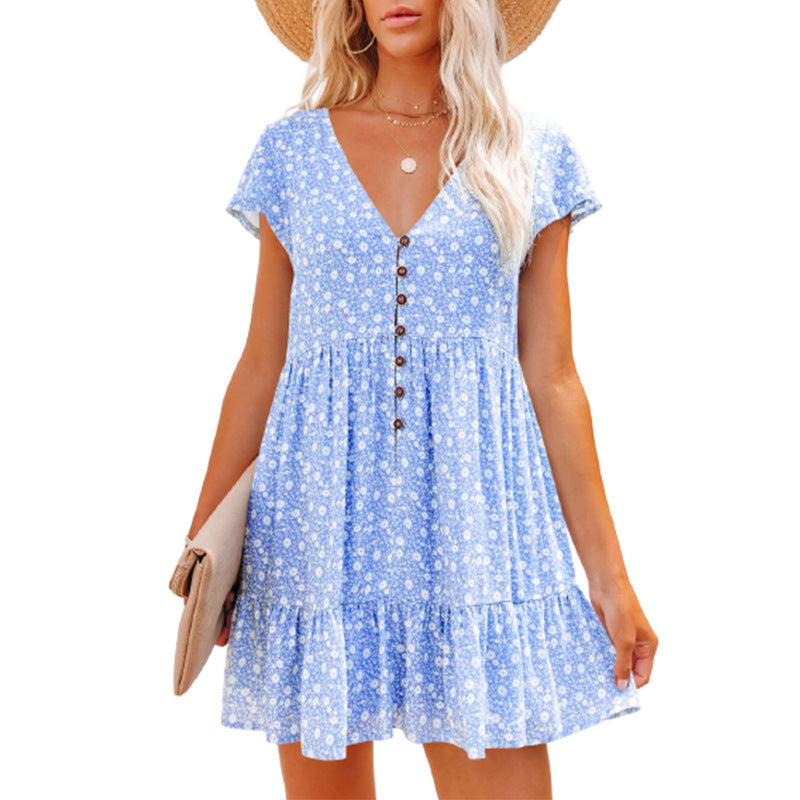 Damen Sommerkleid mit floralen Mustern und Knopfdetails Stalluxe