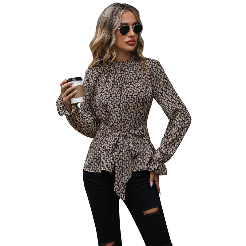 Damen elegante Bluse mit Taillengürtel und raffinierten Rüschendetails Stalluxe