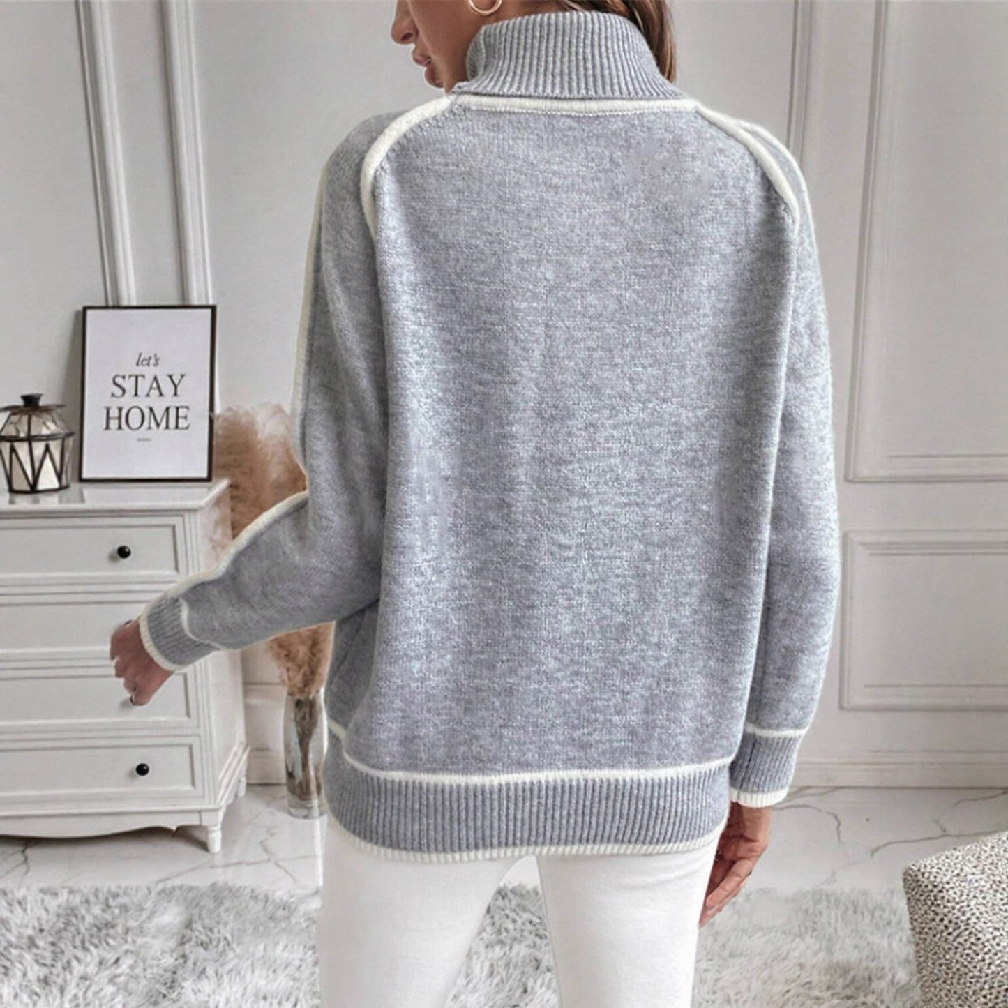 Damen lässiger Rollkragenpullover mit kontrastierenden Details Stalluxe