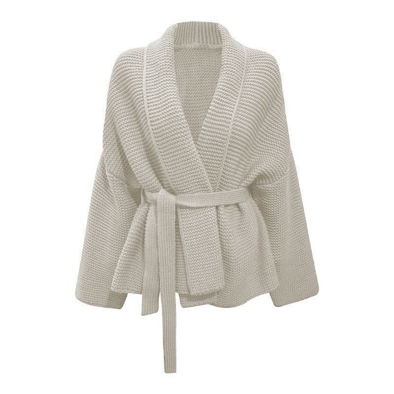 Damen gemütliche Strickjacke mit breitem Gürtel und angeschnittenen Ärmeln Stalluxe