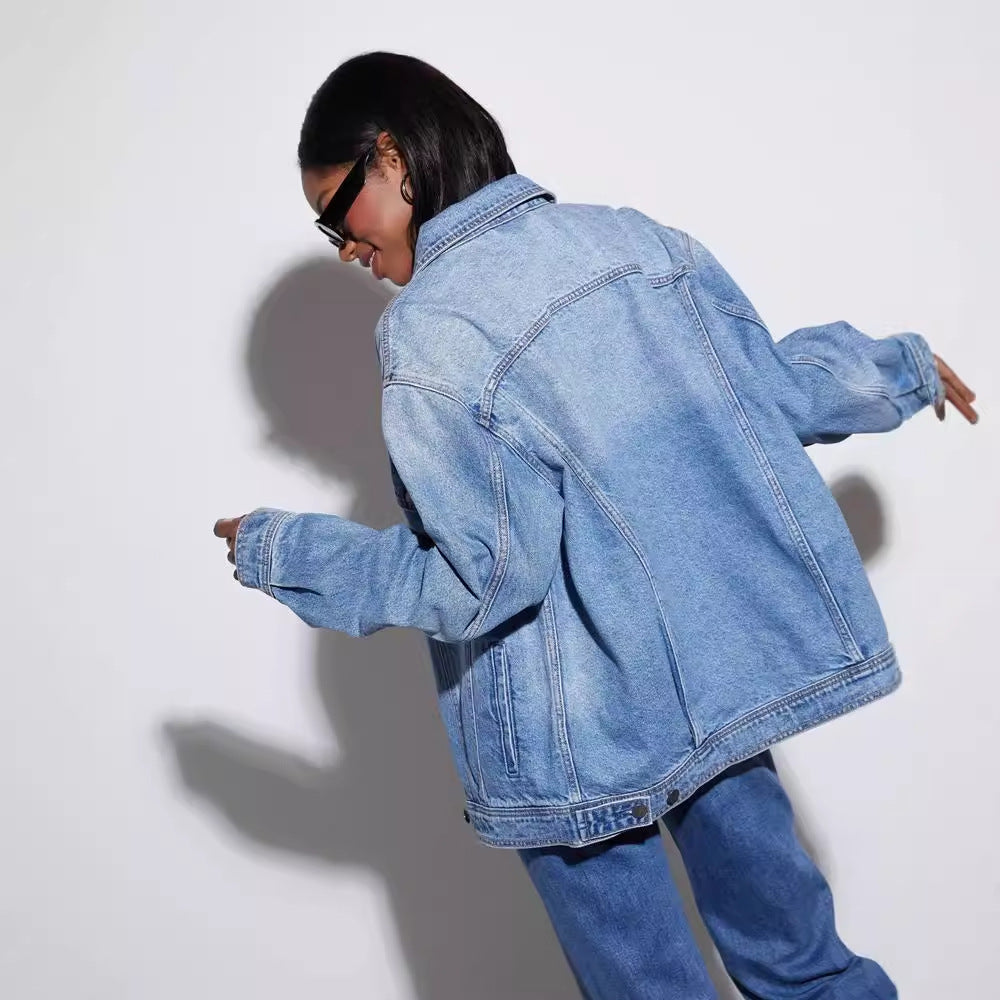 Damen Modische Oversized Jeansjacke mit lässigem Schnitt Stalluxe