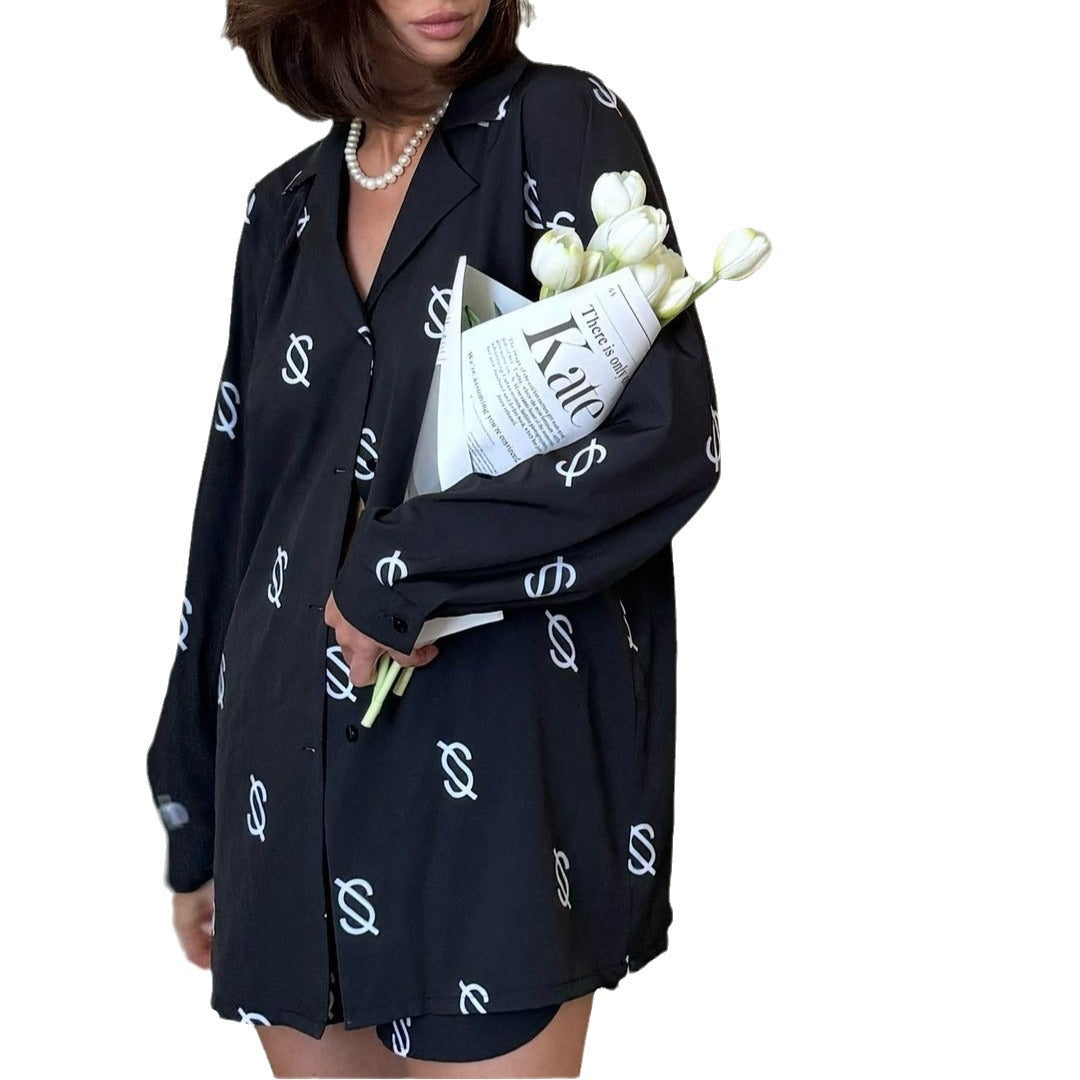 Damen elegante, bedruckte Oversized-Hemdbluse Stalluxe