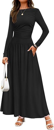 Damen Maxikleid mit langem Arm und praktischem Taschen-Design Stalluxe