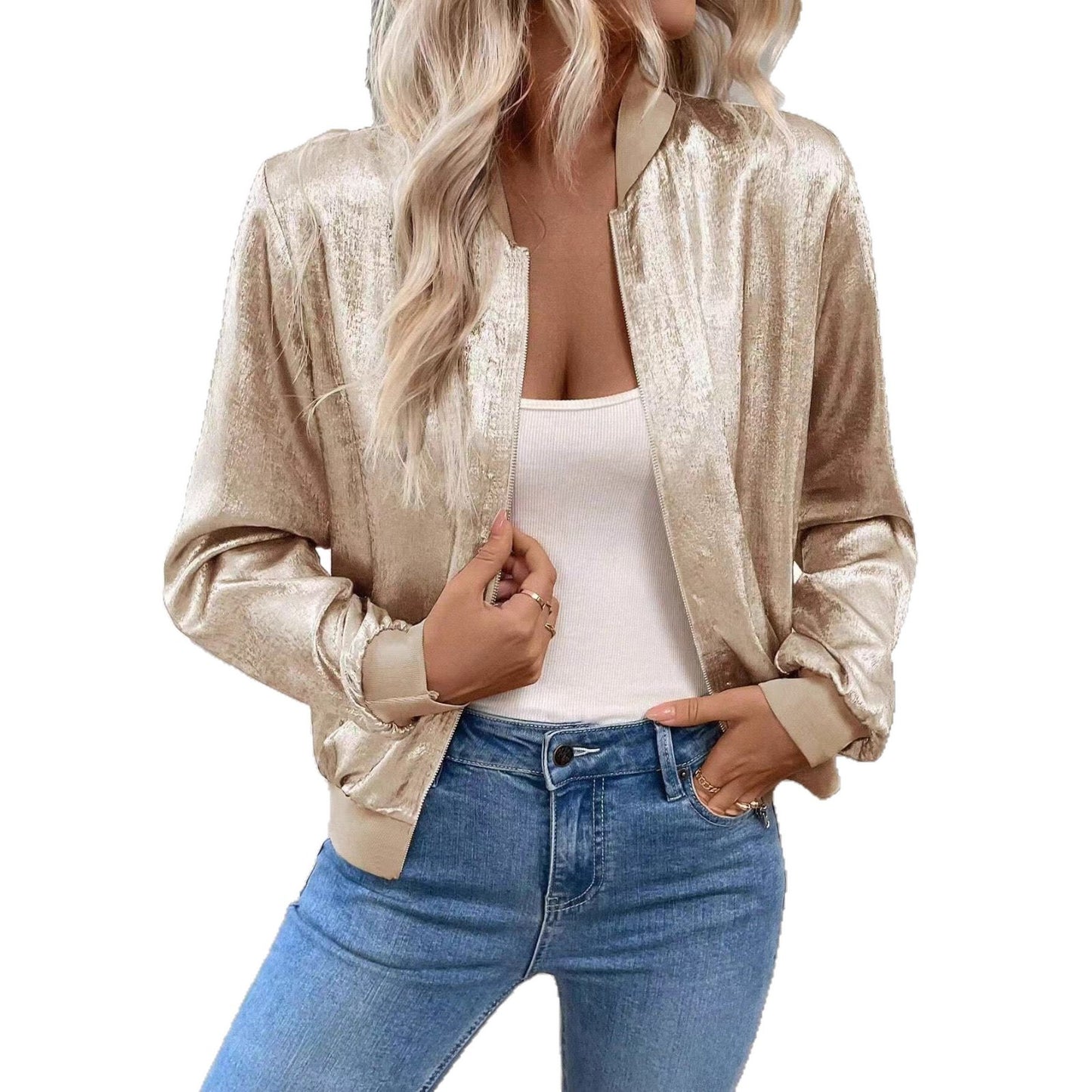 Damen glänzende Bomberjacke Stalluxe